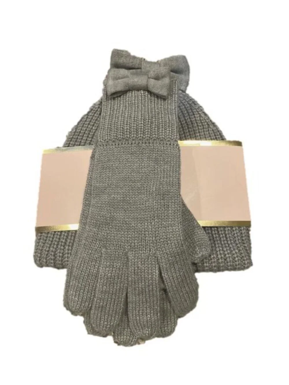 Kate Spade New York Bow Beanie & Gloves Gift Set Heather Gray
